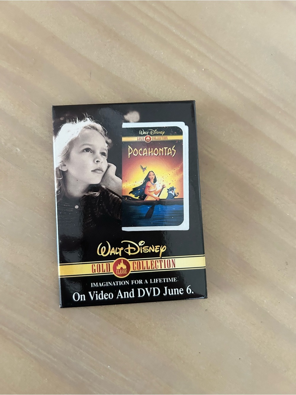 Vintage Disney Pocahontas Gold Collection VHS/DVD Promo Pin Button June 6th